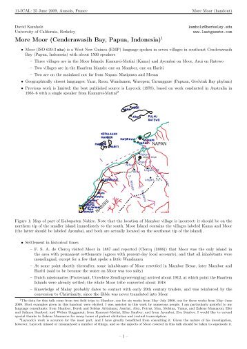 More Moor (Cenderawasih Bay, Papua, Indonesia)1 - Linguistics ...