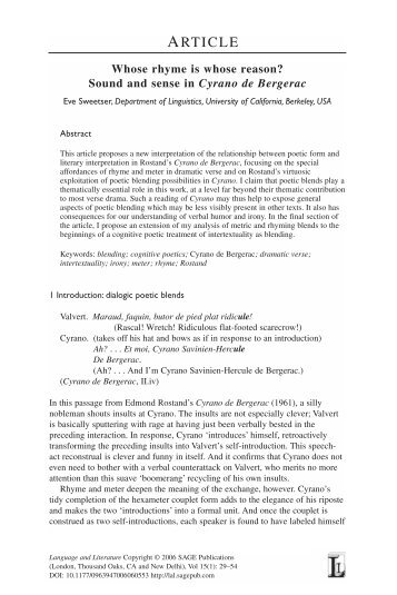 Sound and sense in Cyrano de Bergerac. - Linguistics - University of ...