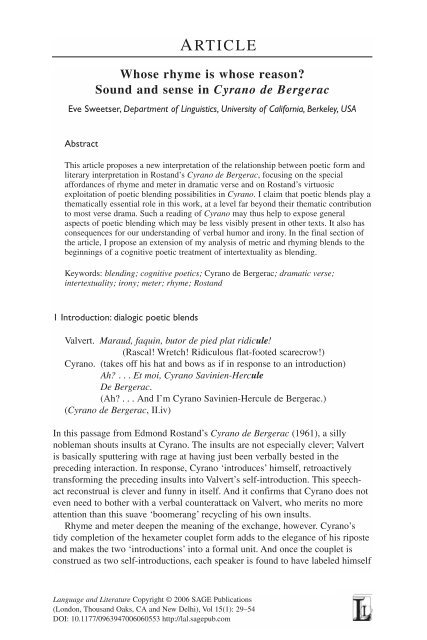 Sound and sense in Cyrano de Bergerac. - Linguistics - University of ...