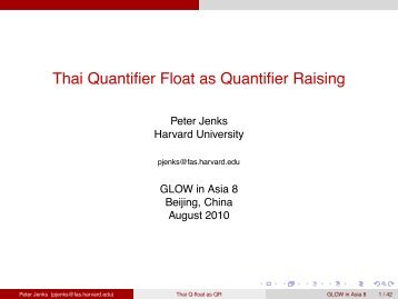 Thai Quantifier Float as Quantifier Raising (slides). - Linguistics