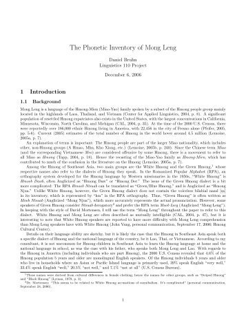 The Phonetic Inventory of Mong Leng - Linguistics