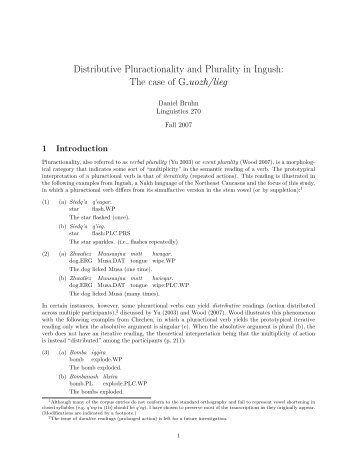 Distributive Pluractionality and Plurality in Ingush: The ... - Linguistics