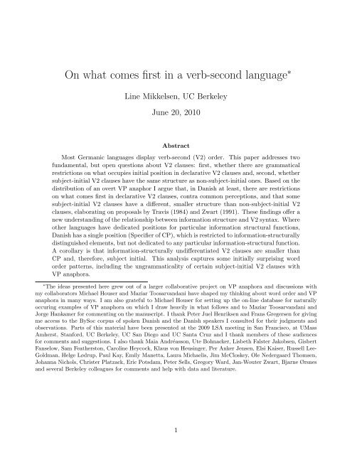 On what comes first in a verb-second language - Linguistics ...