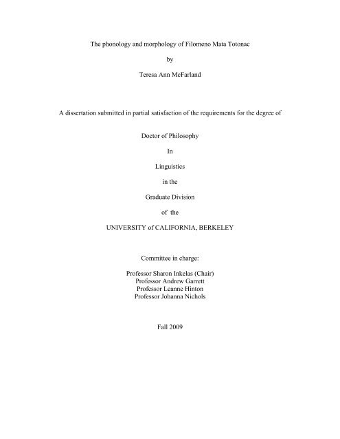 The phonology and morphology of Filomeno Mata Totonac