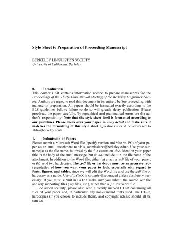 Style Sheet to Preparation of Proceeding Manuscript - Linguistics ...