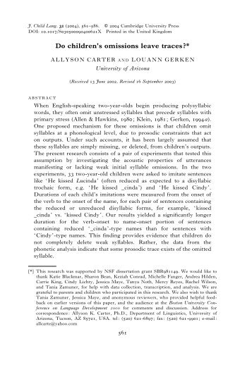 Carter, A., and Gerken, L. - Linguistics