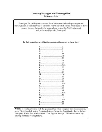 Learning Strategies and Metacognition Reference List