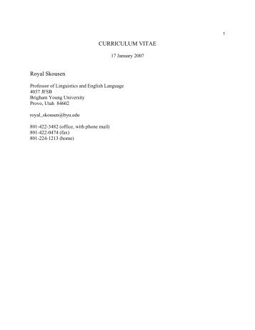 CURRICULUM VITAE Royal Skousen - BYU Department of ...