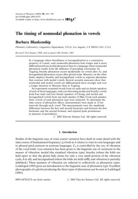 The timing of nonmodal phonation in vowels - UCLA Department of ...