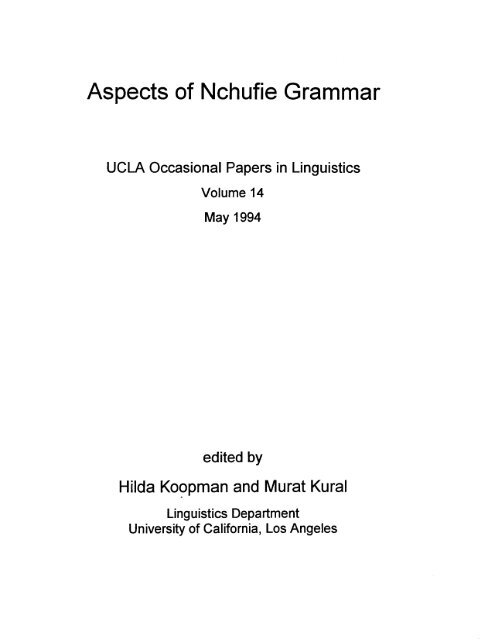 Aspects of Nchufie Grammar - UCLA Department of Linguistics