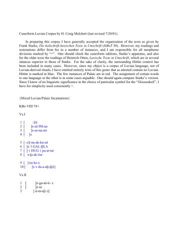 Cuneiform Luvian Corpus by H. Craig Melchert - UCLA Department ...