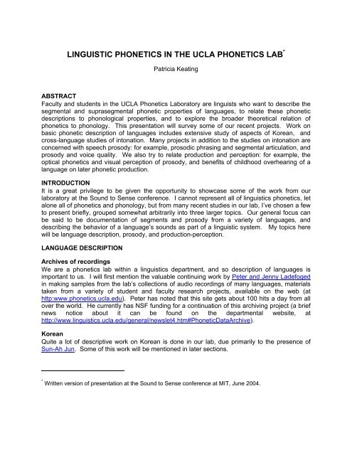 linguistic phonetics in the ucla phonetics lab - UCLA Department of ...