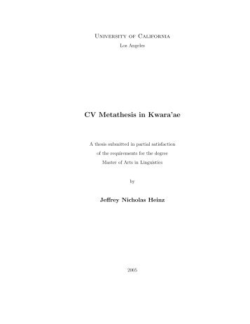 CV Metathesis in Kwara'ae - UCLA Department of Linguistics