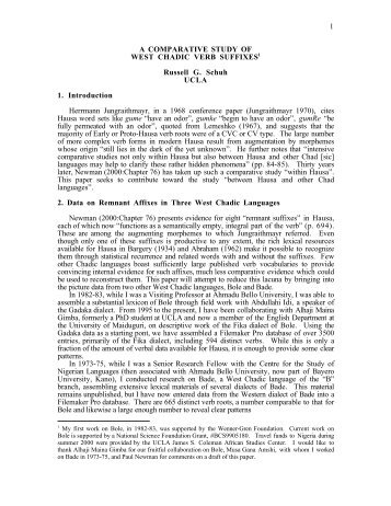 A comparative study of West Chadic verb suffixes. - UCLA ...