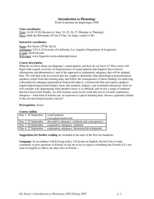 Introduction to Phonology - UCLA Department of Linguistics