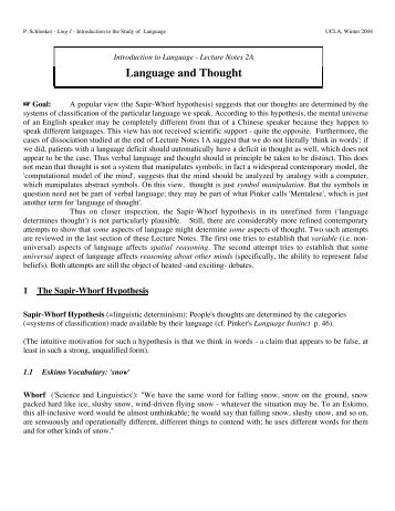 Language and Thought - UCLA Department of Linguistics