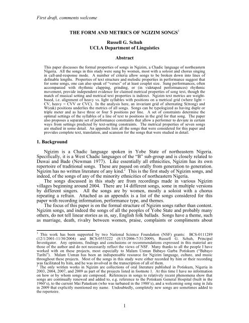 The form and metrics of Ngizim songs. - UCLA Department of ...