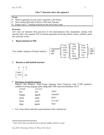 Structure above the segment, part I - UCLA Department of Linguistics