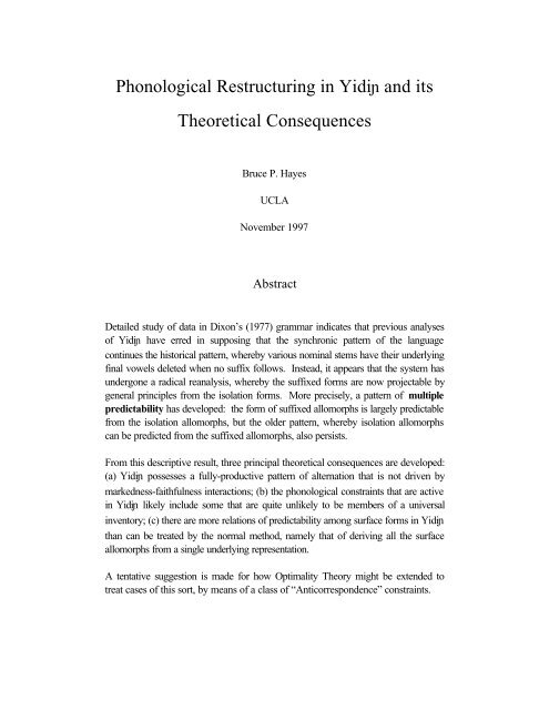 Phonological Restructuring in Yidi and its Theoretical ... - CiteSeerX