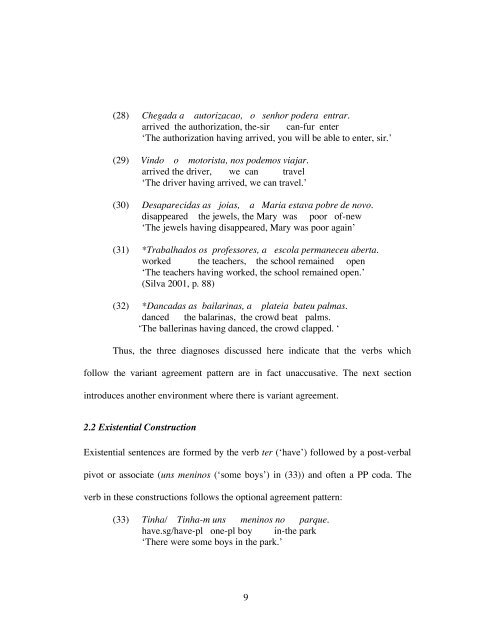 Post Verbal Subjects and Agreement in Brazilian Portuguese