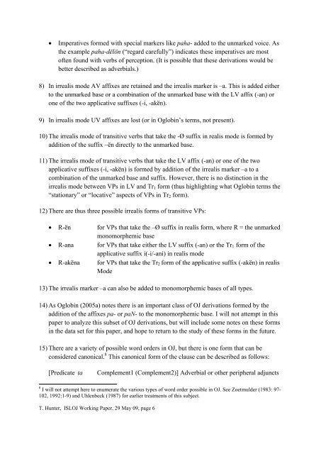 Working Paper on Irrealis, Imperative Mode and Complementation ...