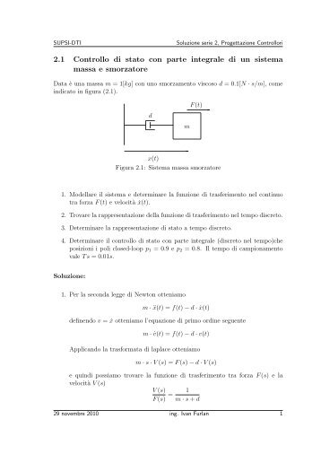 2.1 Controllo di stato con parte integrale di un sistema ... - Supsi