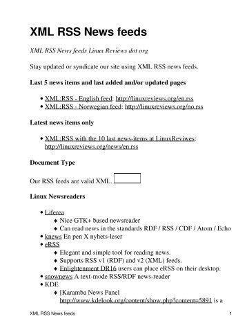 XML RSS News feeds (Linux Reviews)