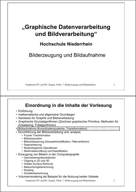 Bilderzeugung und Bildaufnahme - Hochschule Niederrhein