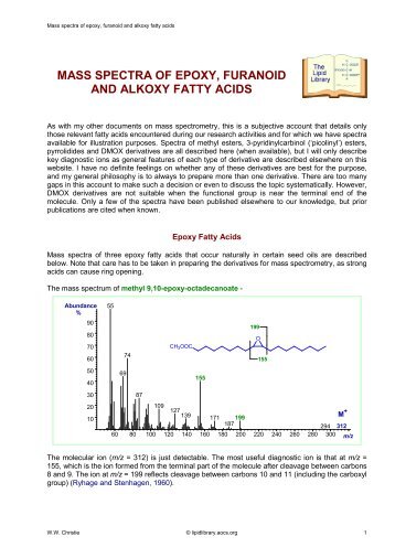 mass spectra of epoxy, furanoid and alkoxy fatty acids - Lipid Library