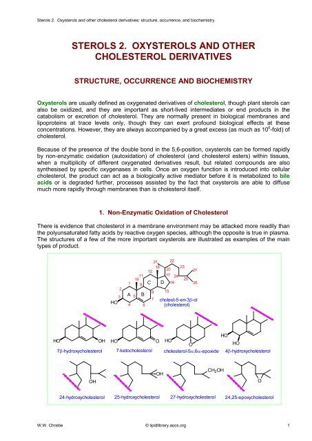 sterols 2. oxysterols and other cholesterol derivatives - Lipid Library