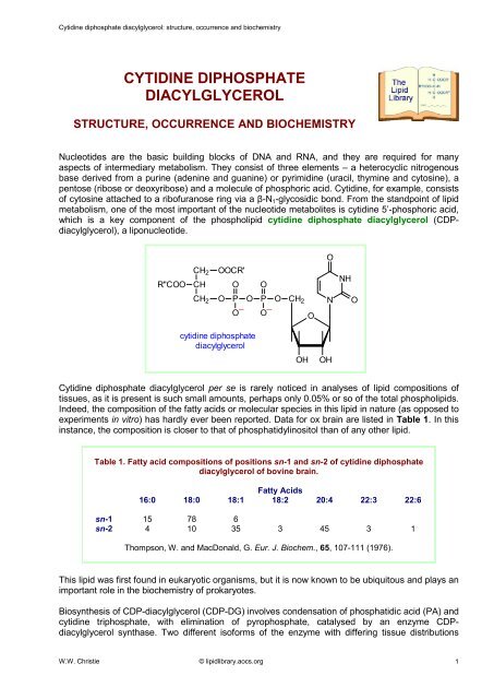 CYTIDINE DIPHOSPHATE DIACYLGLYCEROL - Lipid Library