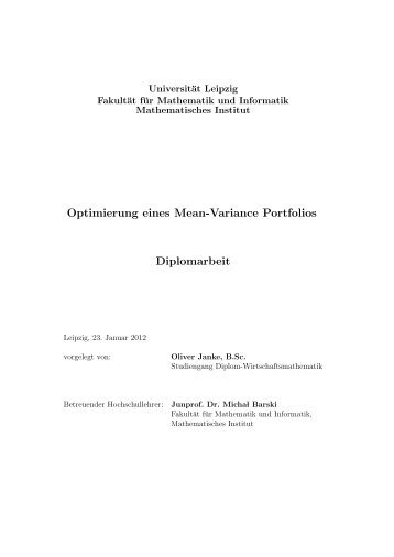 Optimierung eines Mean-Variance Portfolios Diplomarbeit