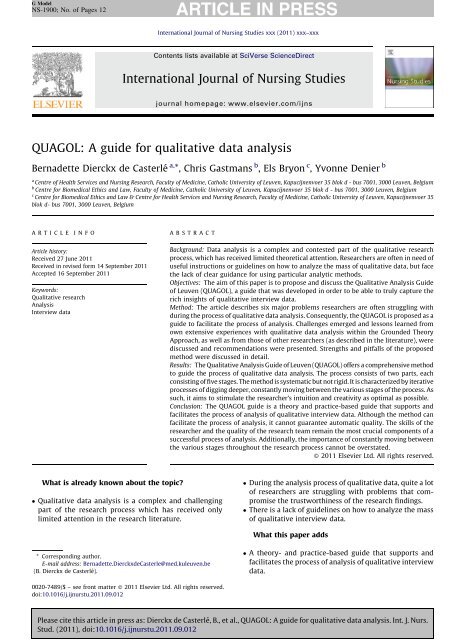 QUAGOL: A guide for qualitative data analysis - Lirias