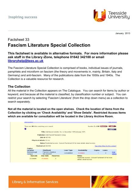Fascism Literature Special Collection - Library & information services