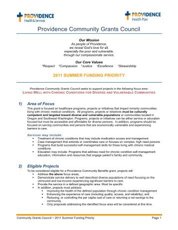 Providence Community Grants Council - State of Oregon