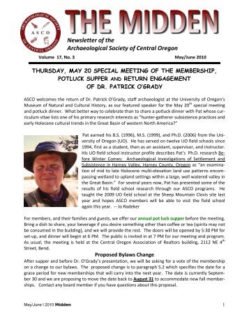 Newsletter of the Archaeological Society of Central ... - State of ...