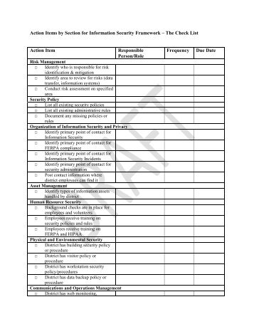 Action Items by Section for Information Security Framework ? The ...