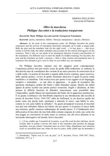 Oltre la maschera. Philippe Jaccottet e la traduzione trasparente