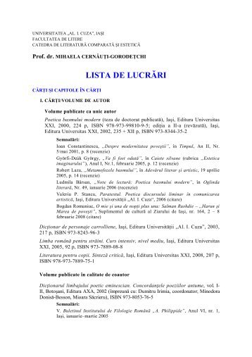 LISTA DE LUCR?RI - literaturacomparata.ro