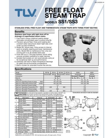 free float steam trap models ss1/ss3