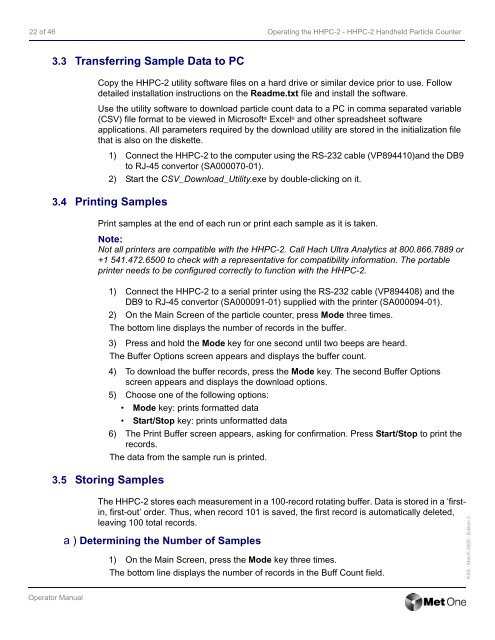 HHPC-2 Handheld Airborne Particle Counter Operator Manual