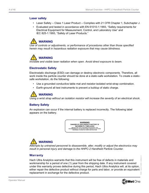 HHPC-2 Handheld Airborne Particle Counter Operator Manual