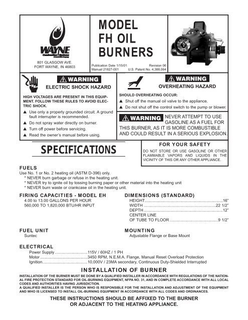 MODEL FH OIL BURNERS - Puerto Rico Suppliers .com