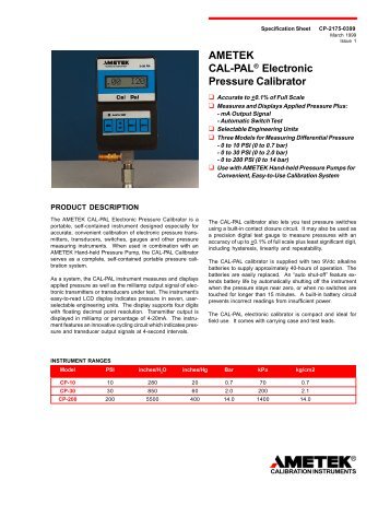 AMETEK CAL-PAL® Electronic Pressure Calibrator - Puerto Rico ...