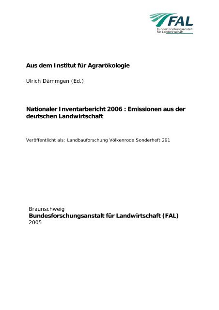 Nationaler Inventarbericht 2006 : Emissionen aus der ... - vTI