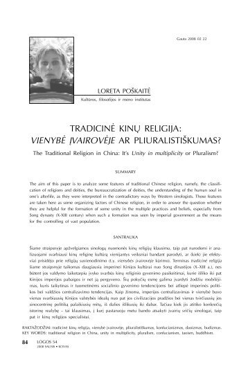 tradicinė kinų religija: vienybė įvairovėje ar pliuralistiškumas? - Logos