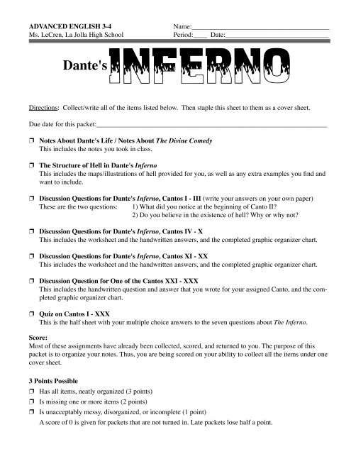 Dantes Inferno Research Paper