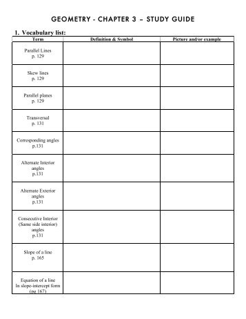 GEOMETRY - CHAPTER 3 – STUDY GUIDE 1. Vocabulary list: