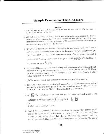 Sample Examination Three-Answers