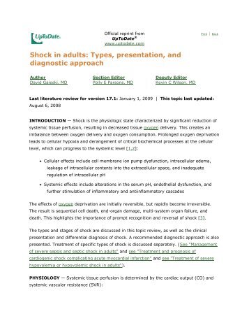 Shock in adults: Types, presentation, and diagnostic approach